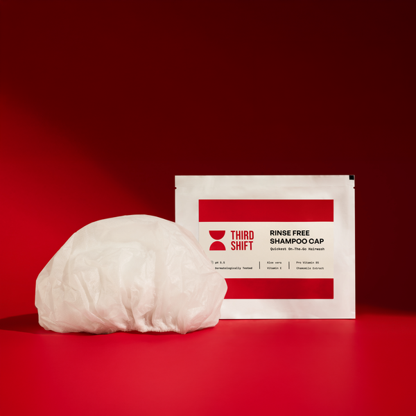 Bar of soap and packaging labeled 'Third Shift' on a red background