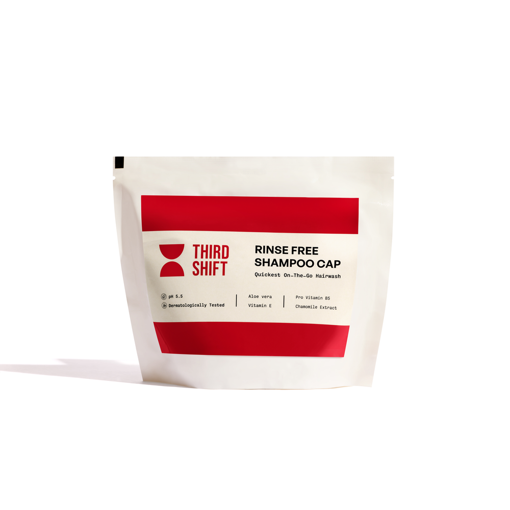 Bar of soap and packaging labeled 'Third Shift' on a red background